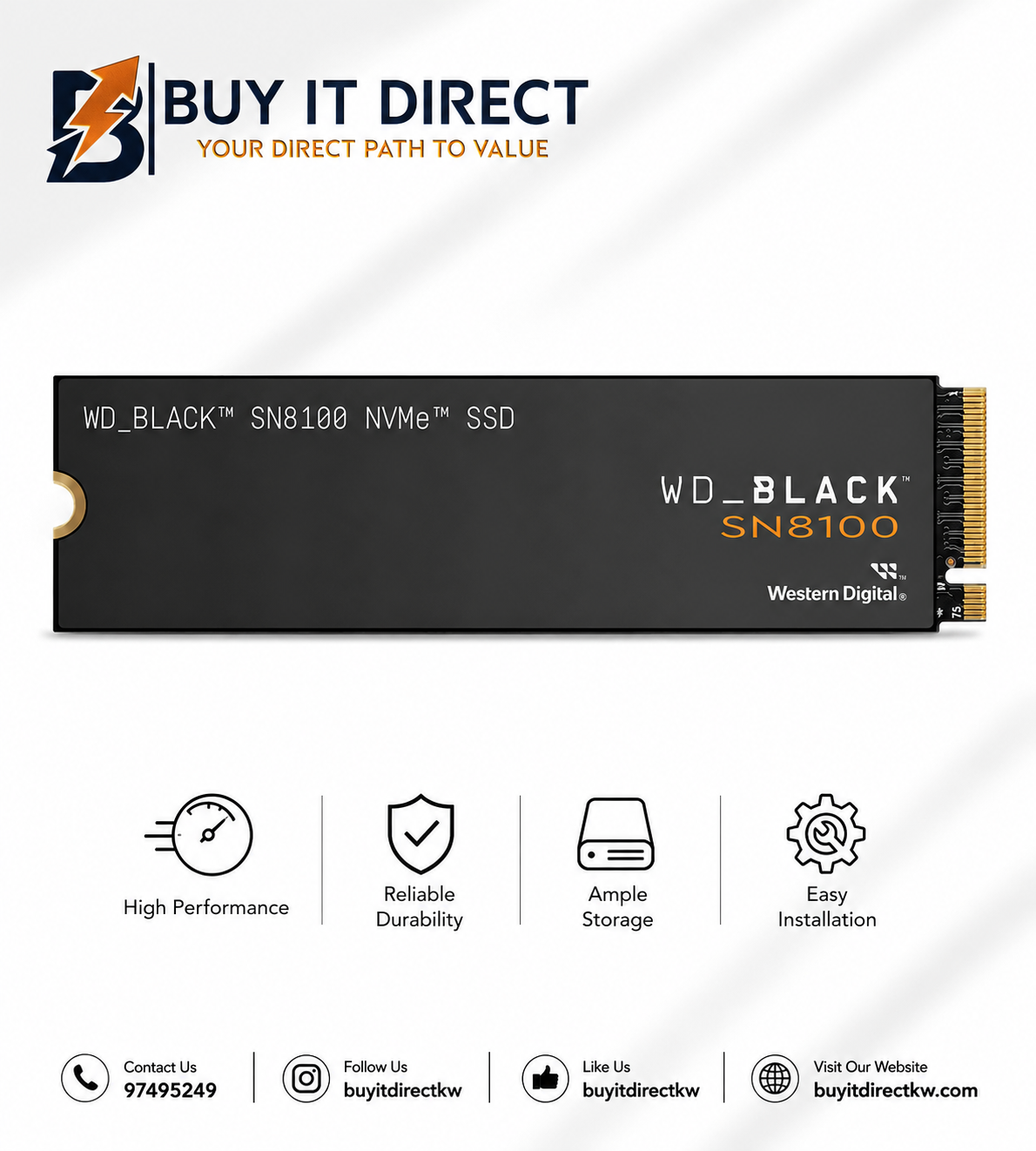 WD BLACK SN8100 2TB M2 NVMe SSD PCIe Gen5 14900MBs Without Heatsink