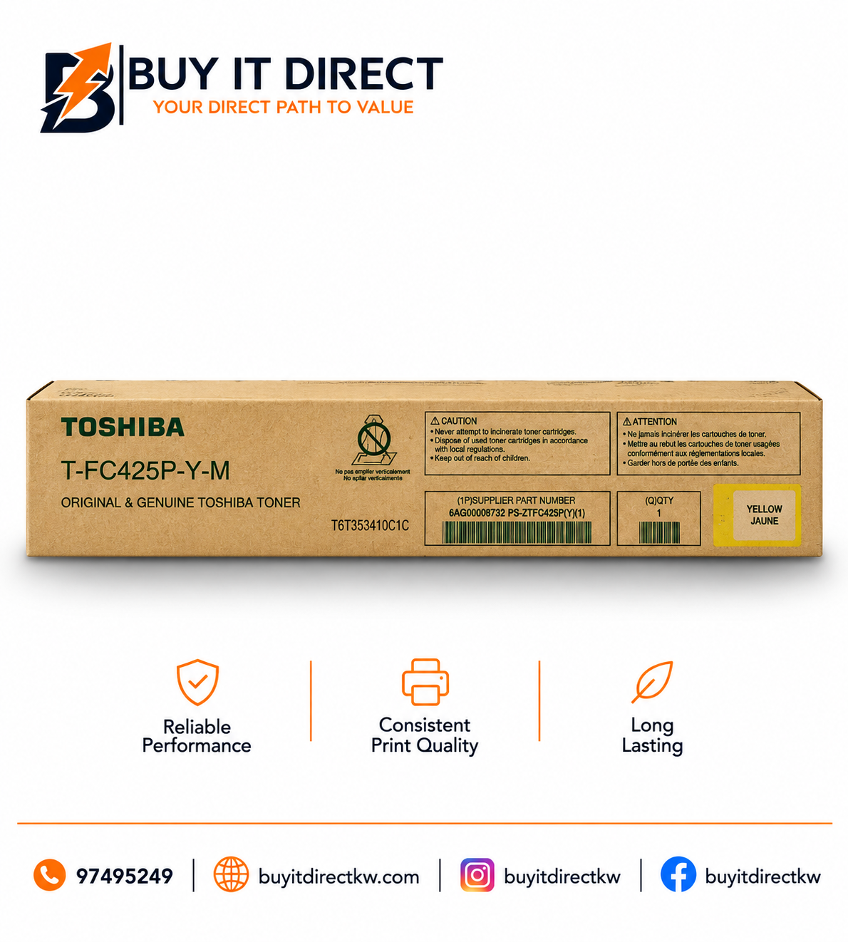 خرطوشة تونر أصفر أصلية Toshiba TFC425
