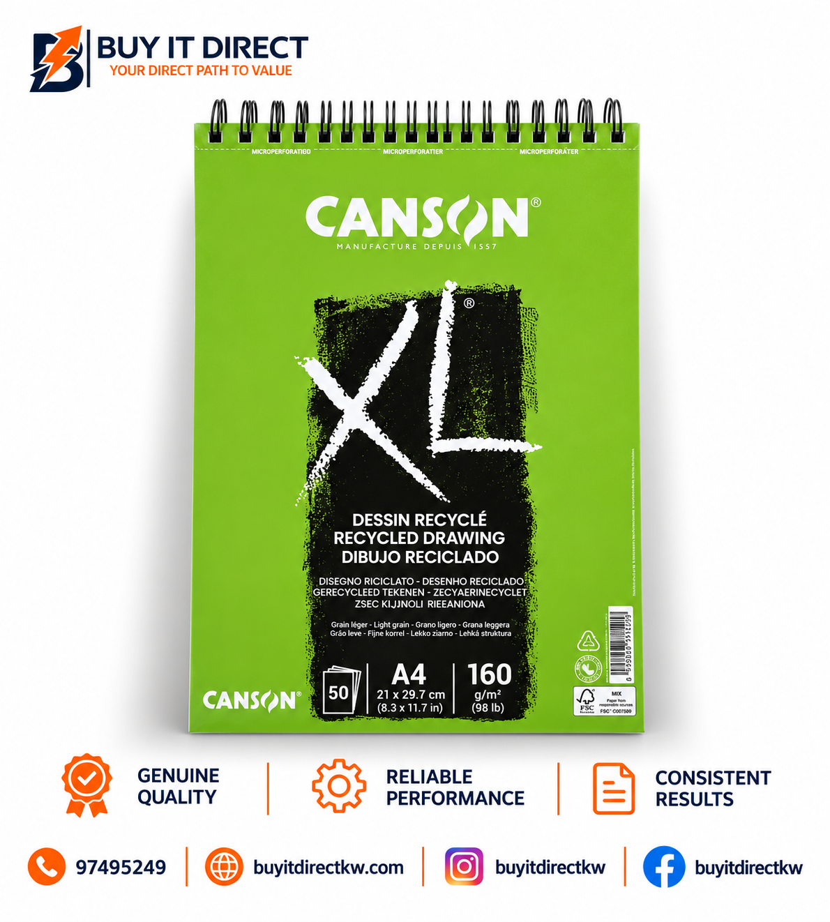 Canson XL Recycled Drawing Paper A4 160 gsm 50 Sheets