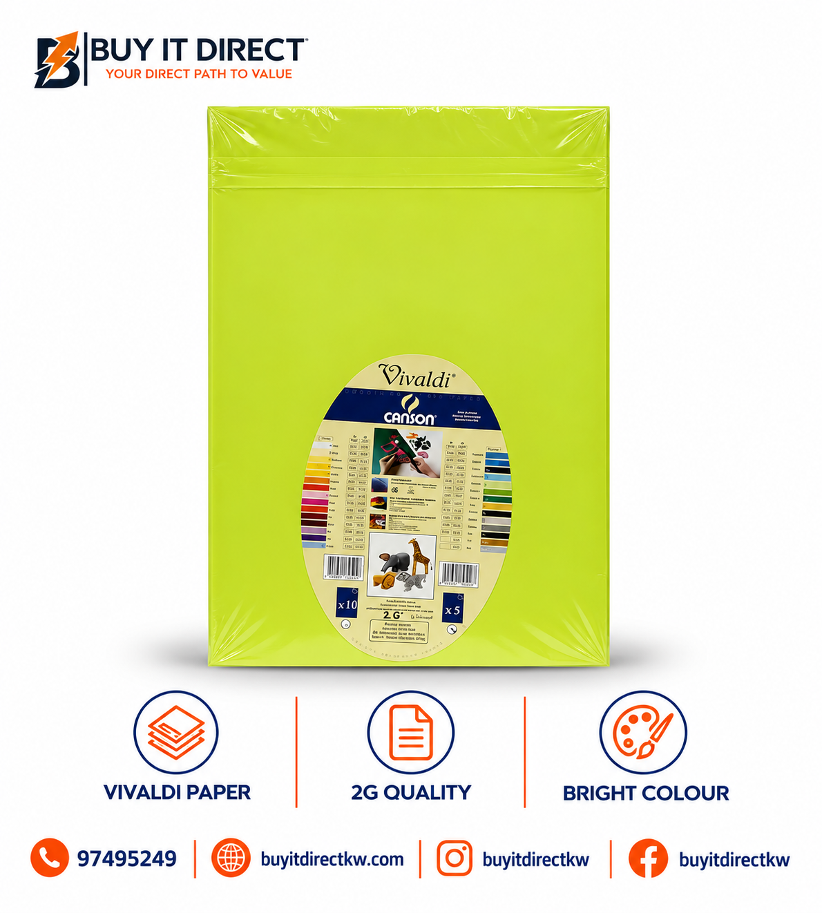 Canson Iris Vivaldi Paper 185 GSM Lime Green 5 Sheets