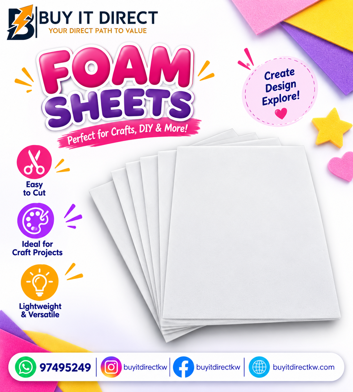 Glitter Foam Sheet White A3