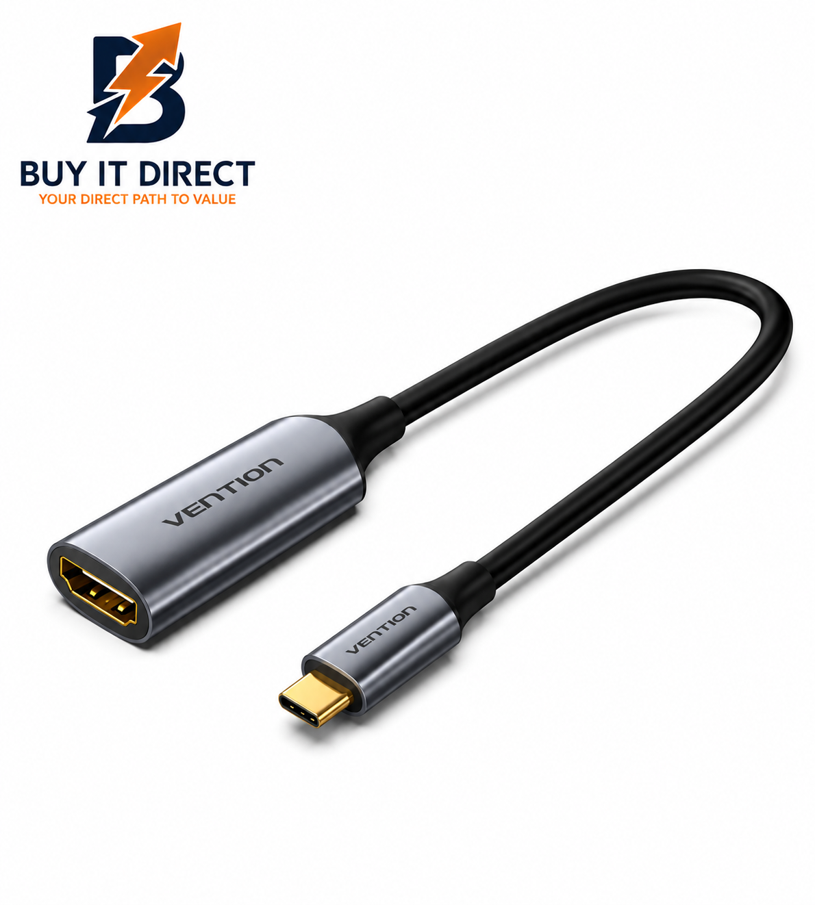 محول USB C إلى HDMI 4K مضفر بالقطن بطول 0.25 متر أسود من سبائك الزنك