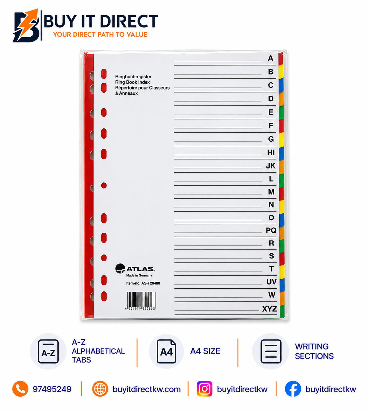 Ring Book Index A4 – A–Z Colored Tabs