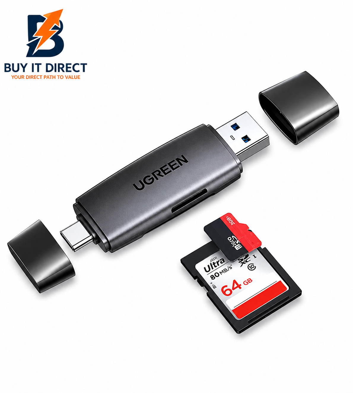 UGreen Multifunction Card Reader USB 3.0 USB C Memory Card - Black