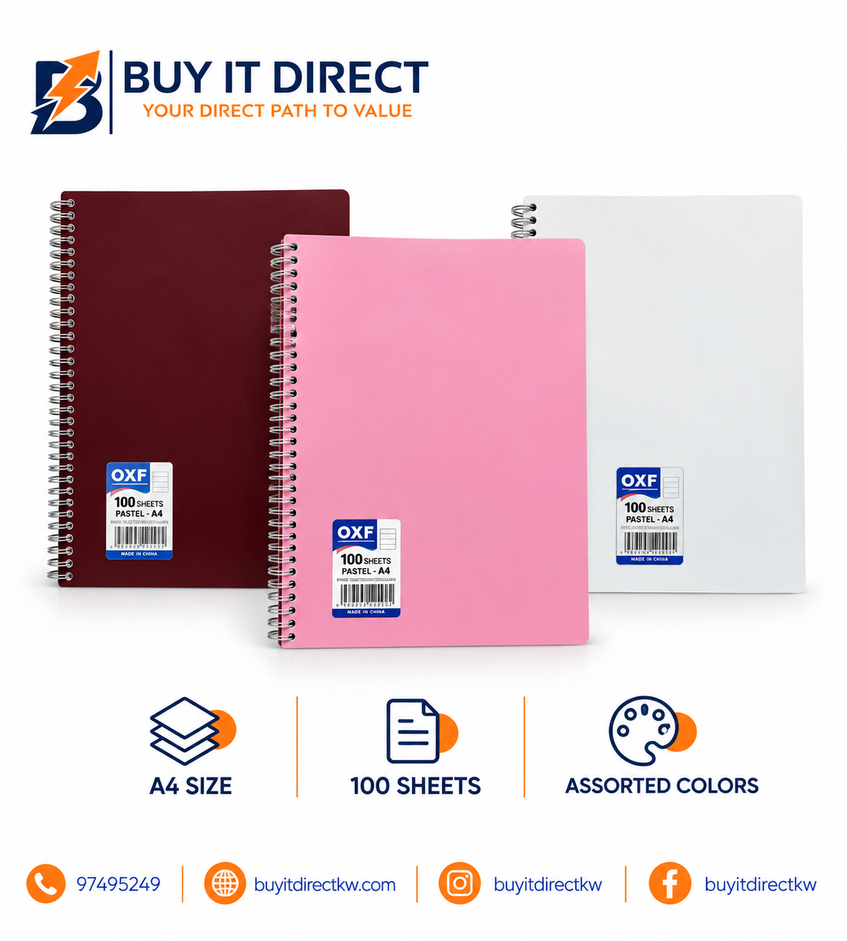 Oxford Spiral Cover Notebook A4 100 Sheets