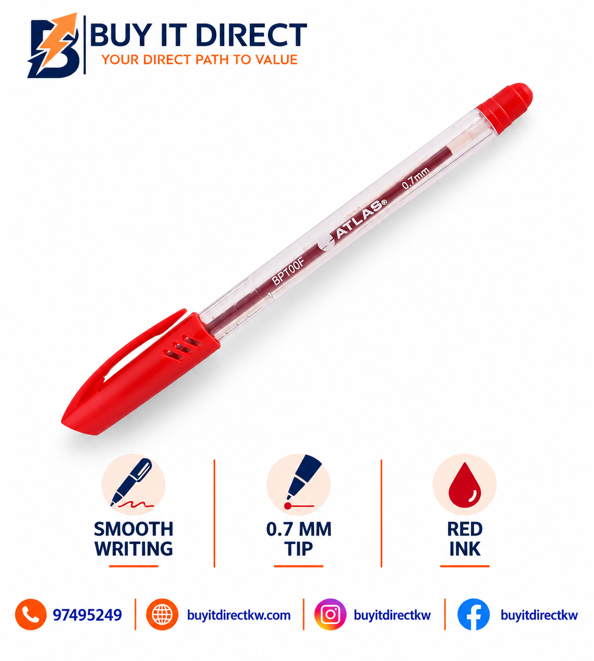 BP100F 0.7 mm Red Pen