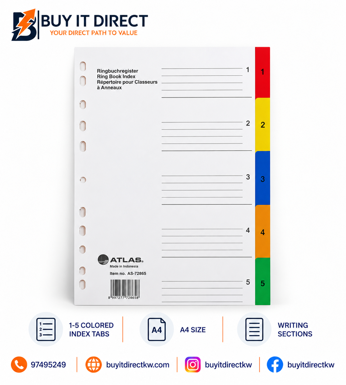 Ring Book Index – 1-5 Colored Tabs