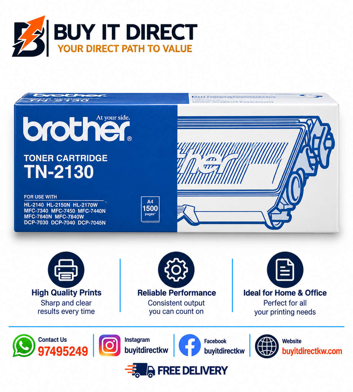 خرطوشة تونر Brother TN2130 أسود 1500 صفحة