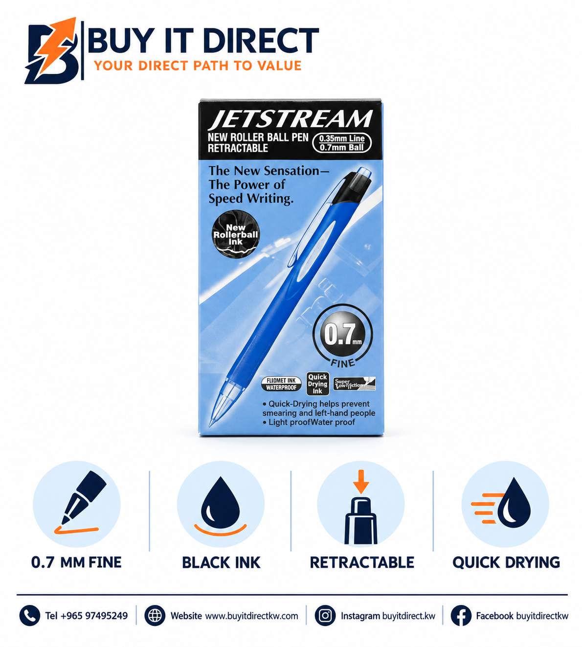JETSTREAM New Roller Ball Pen 0.7 mm Fine Black - Pack of 12