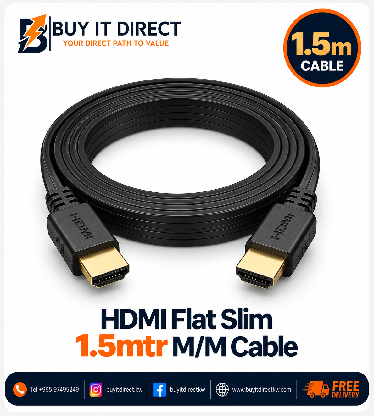 HDMI Flat Slim 1.5mtr Male Male Cable