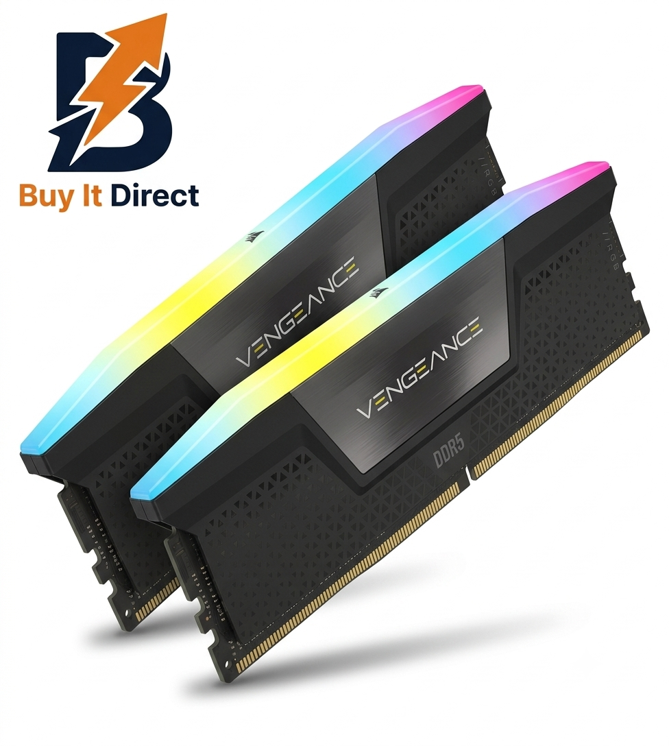 ذاكرة وصول عشوائي Corsair VENGEANCE RGB DDR5 بسعة 64 جيجابايت وتردد 6000 ميجاهرتز، (قطعتان 32 جيجابايت) CL40، لون أسود