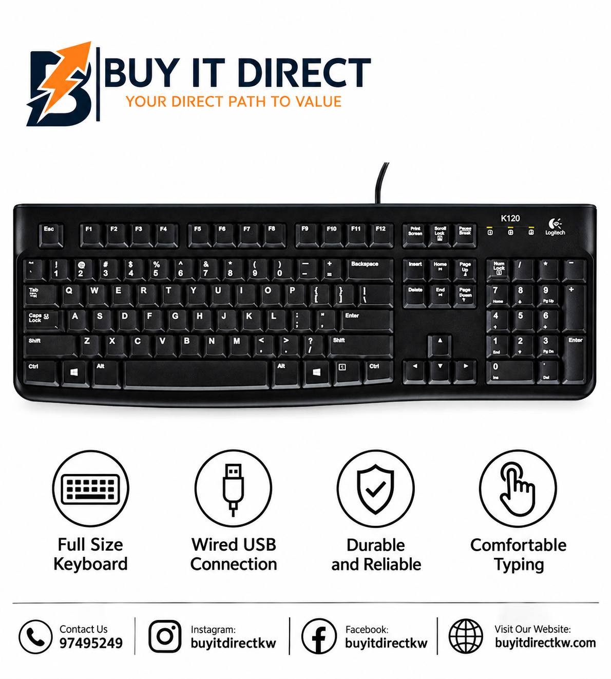 Logitech K120 USB Wired Keyboard Arabic English