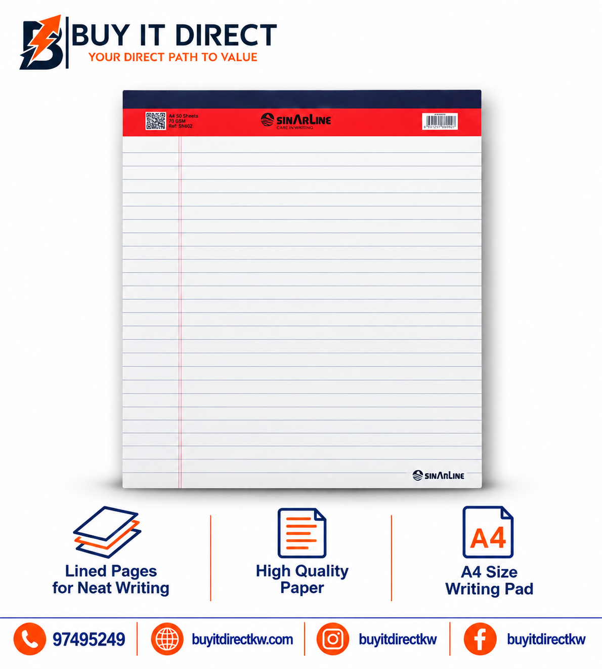 Sinar Line Note Pad 40 Sheets White A4