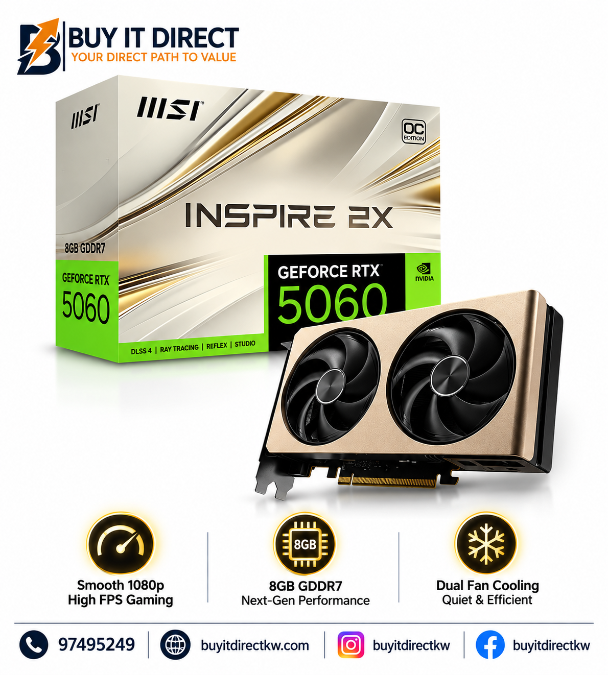 MSI GeForce RTX 5060 8GB GDDR7 INSPIRE 2X OC Graphics Card