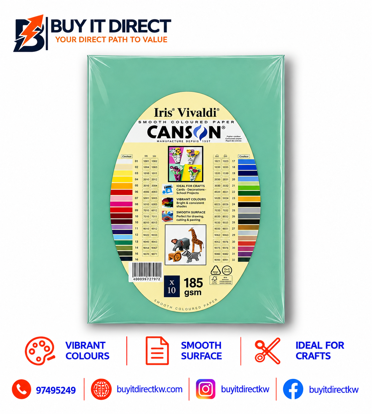 Iris Vivaldi Canson Paper A4 185 GSM 10 Sheets Mint Green
