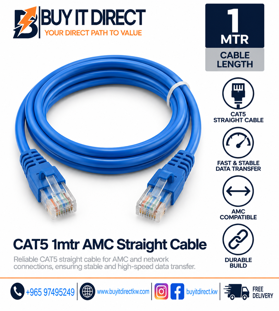 CAT5 1mtr AMC Straight Cable