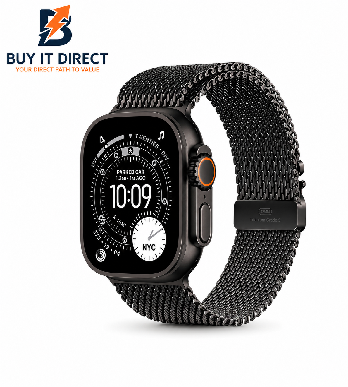 Apple Watch Ultra 3 49mm Black Titanium Case with Black Titanium Milanese Loop Medium