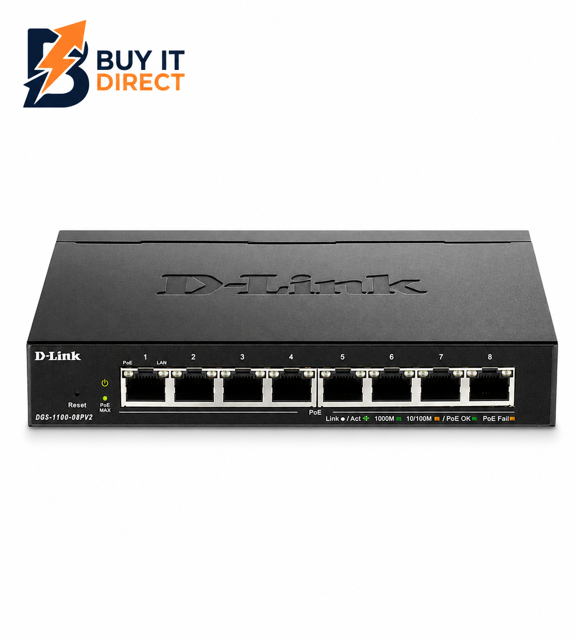 مبدل D-Link بتقنية PoE بـ8 منافذ Gigabit و2 منفذ SFP بقدرة 130 واط – DGS-F1100-10MP2