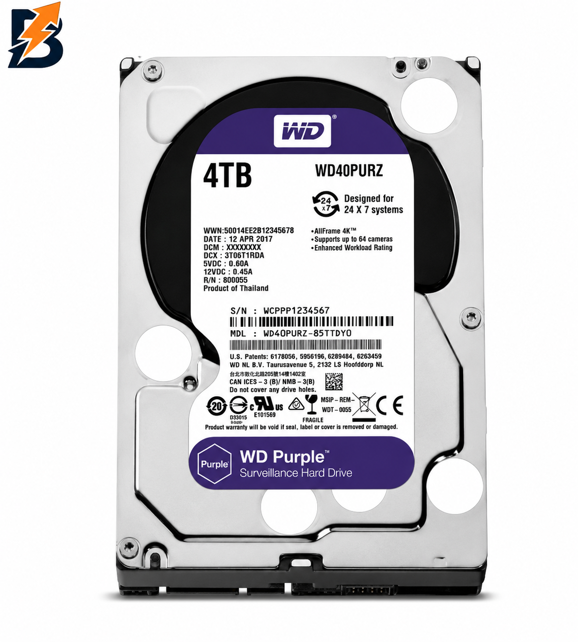 قرص صلب للمراقبة من نوع WD Purple بسعة 4 تيرابايت