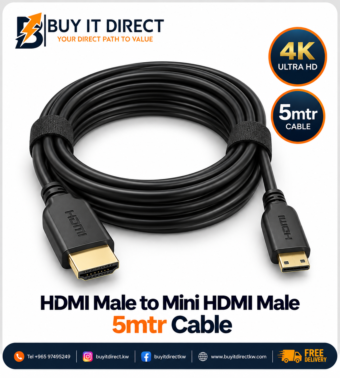 HDMI Male to Mini HDMI Male 5mtr Cable