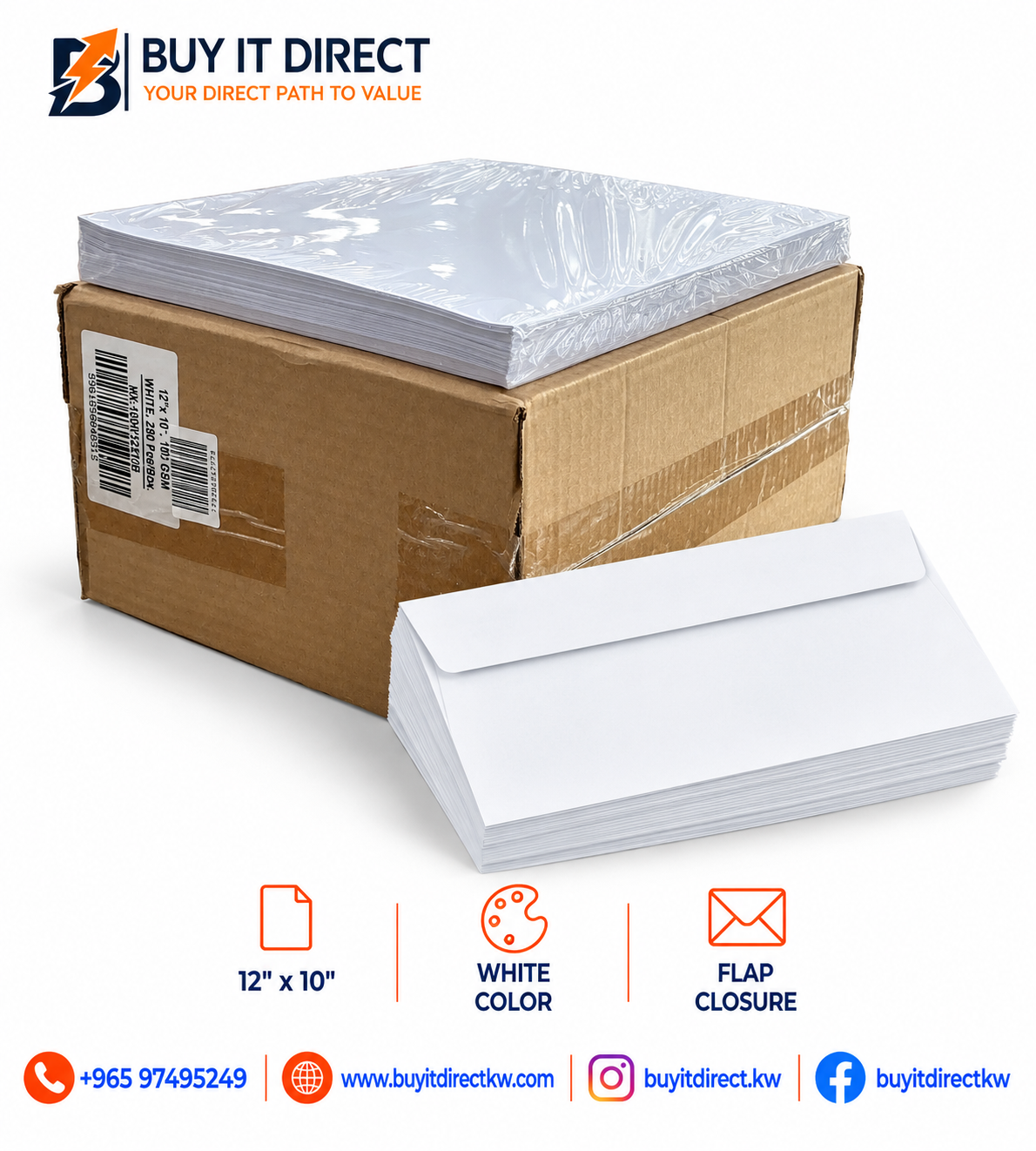 White Envelopes 12 x 10 Inches - 250 Pieces