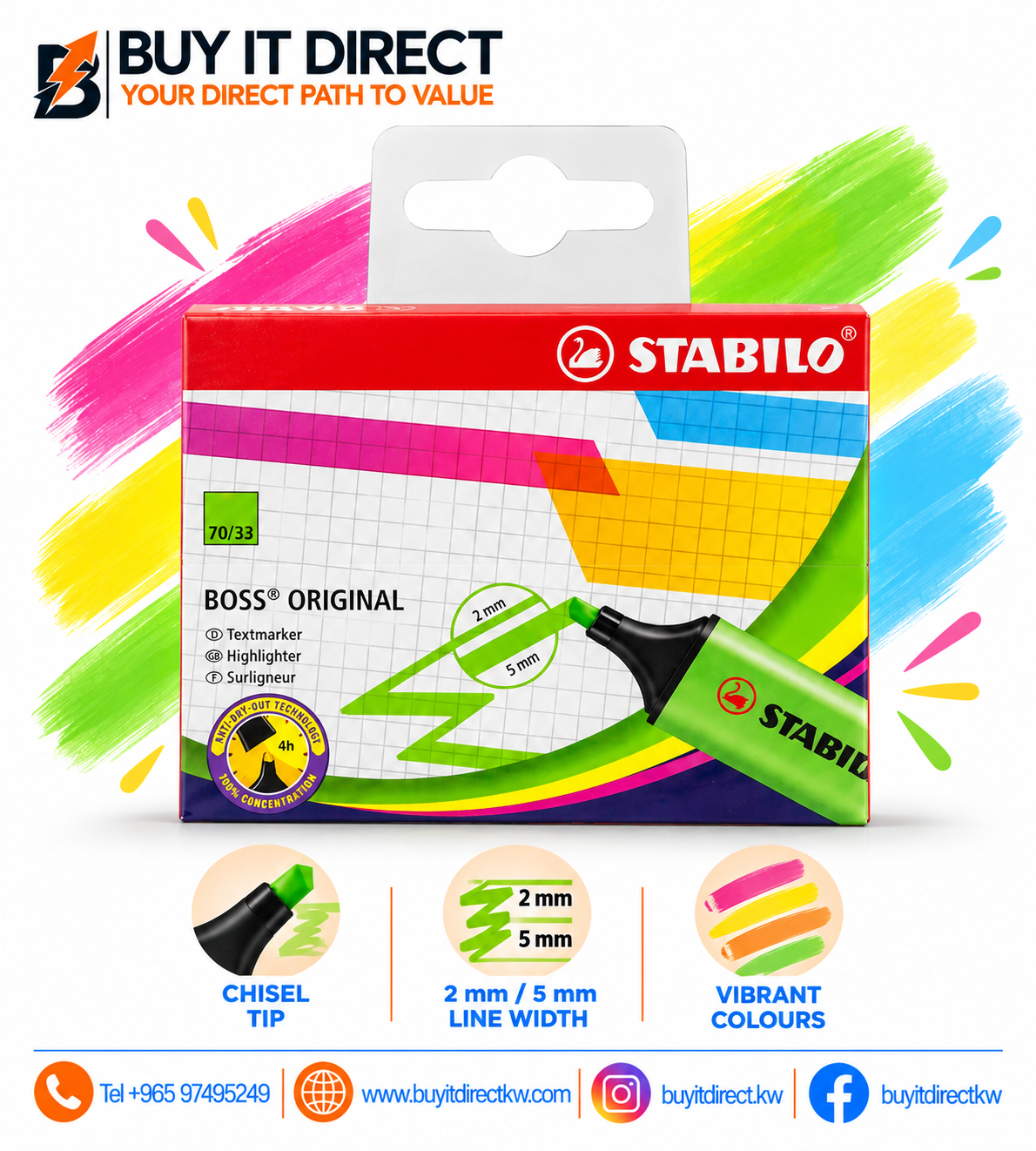 STABILO BOSS ORIGINAL Highlighter Green – 10 Pieces