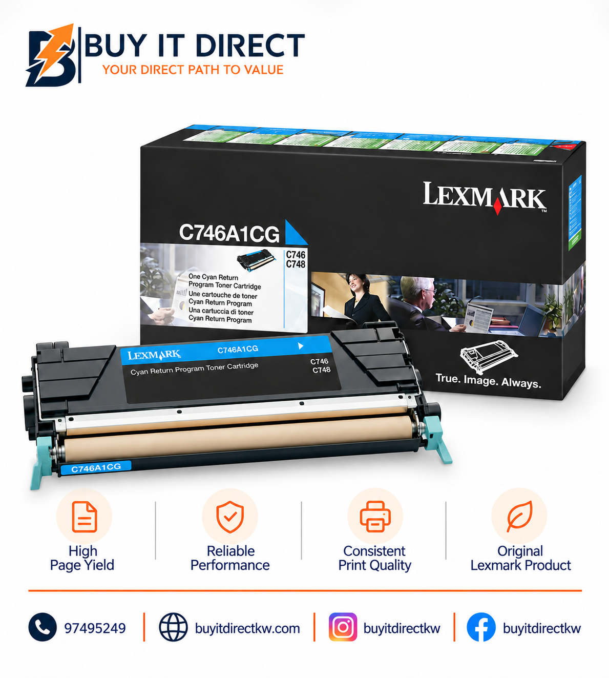 خرطوشة تونر Lexmark C746 باللون السماوي C746A1CG
