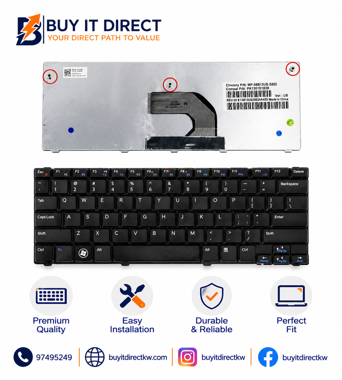 Dell Inspiron Mini 1012 1018 Laptop Keyboard Black US English Arabic Layout
