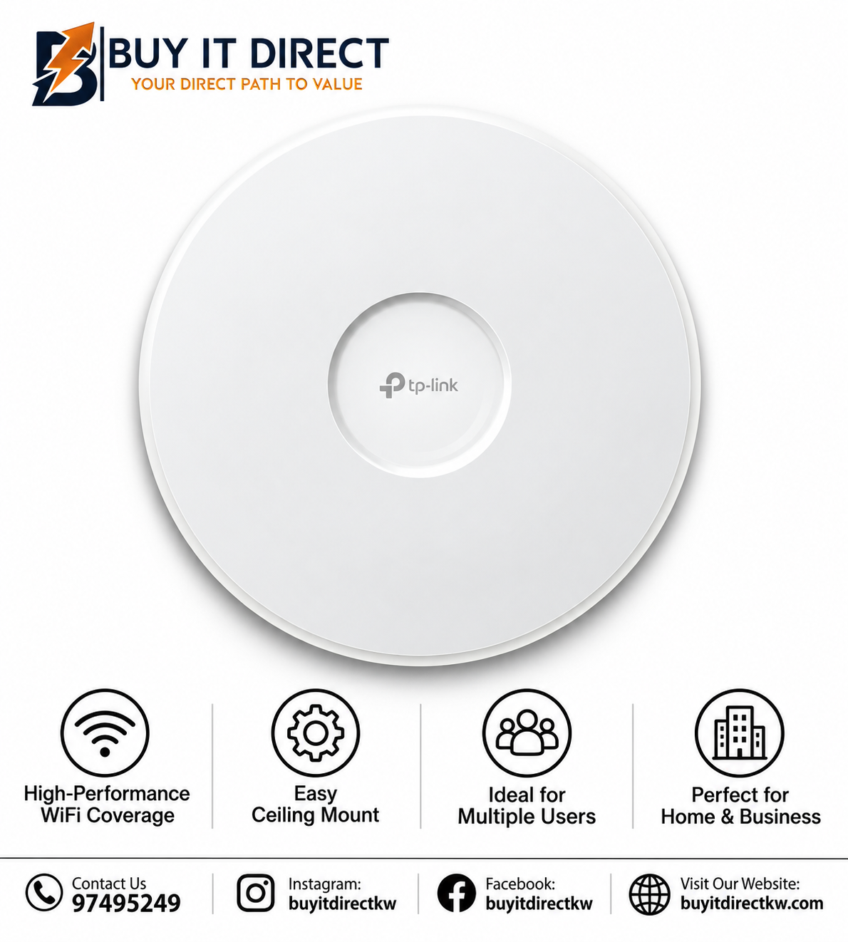 TP-Link Omada EAP772 BE9300 Ceiling Mount Tri-Band Wi-Fi 7 Access Point EAP772
