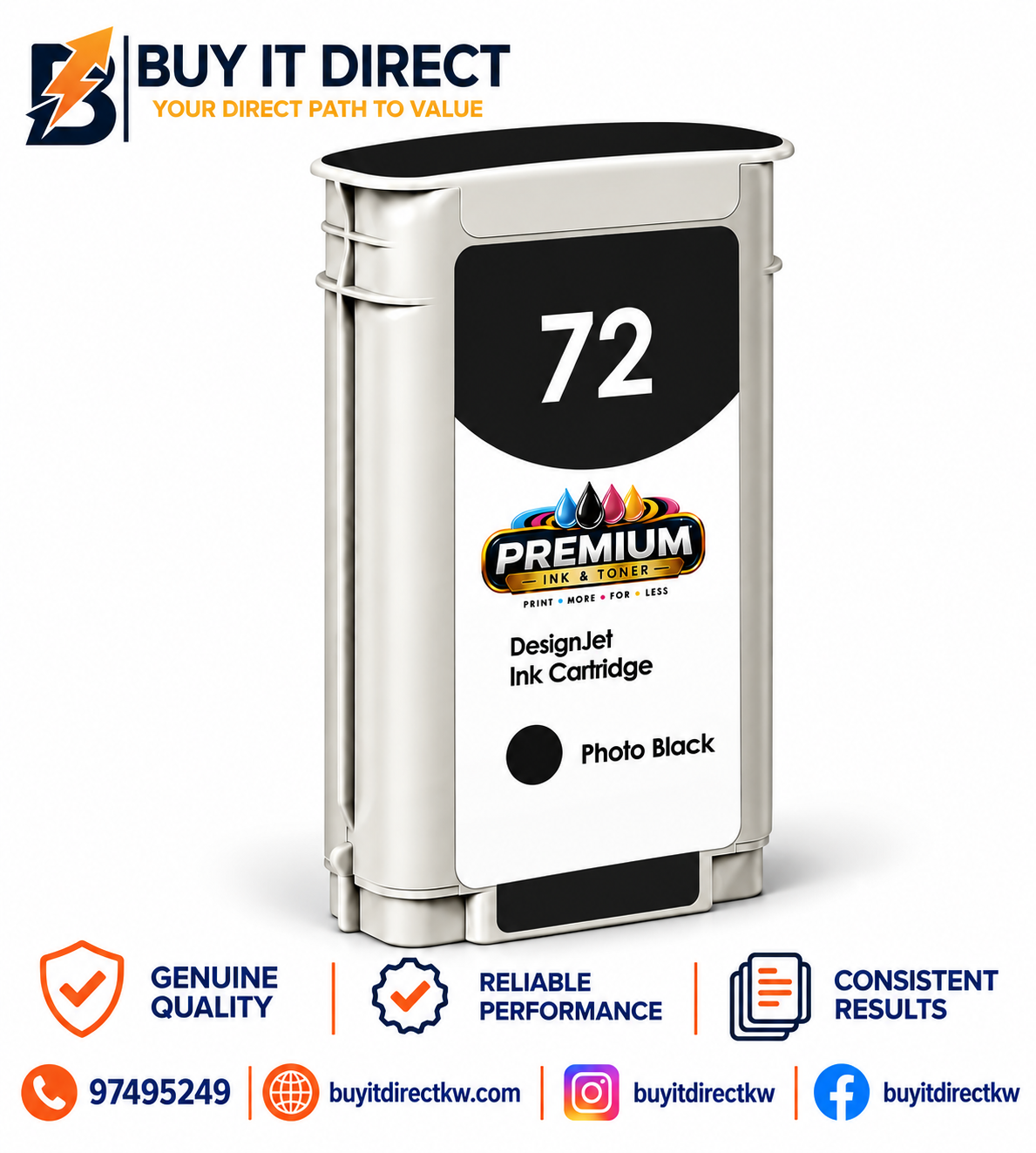 Premium Ink for HP 72 Photo Black