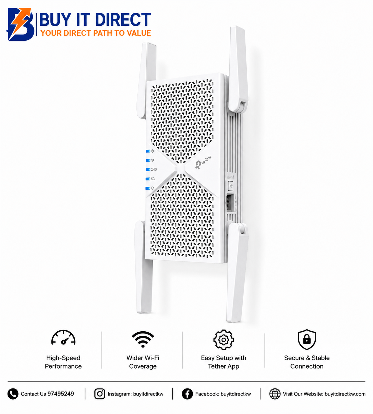 TP-Link RE405BE BE6500 Dual Band Wi-Fi 7 Range Extender RE405BE