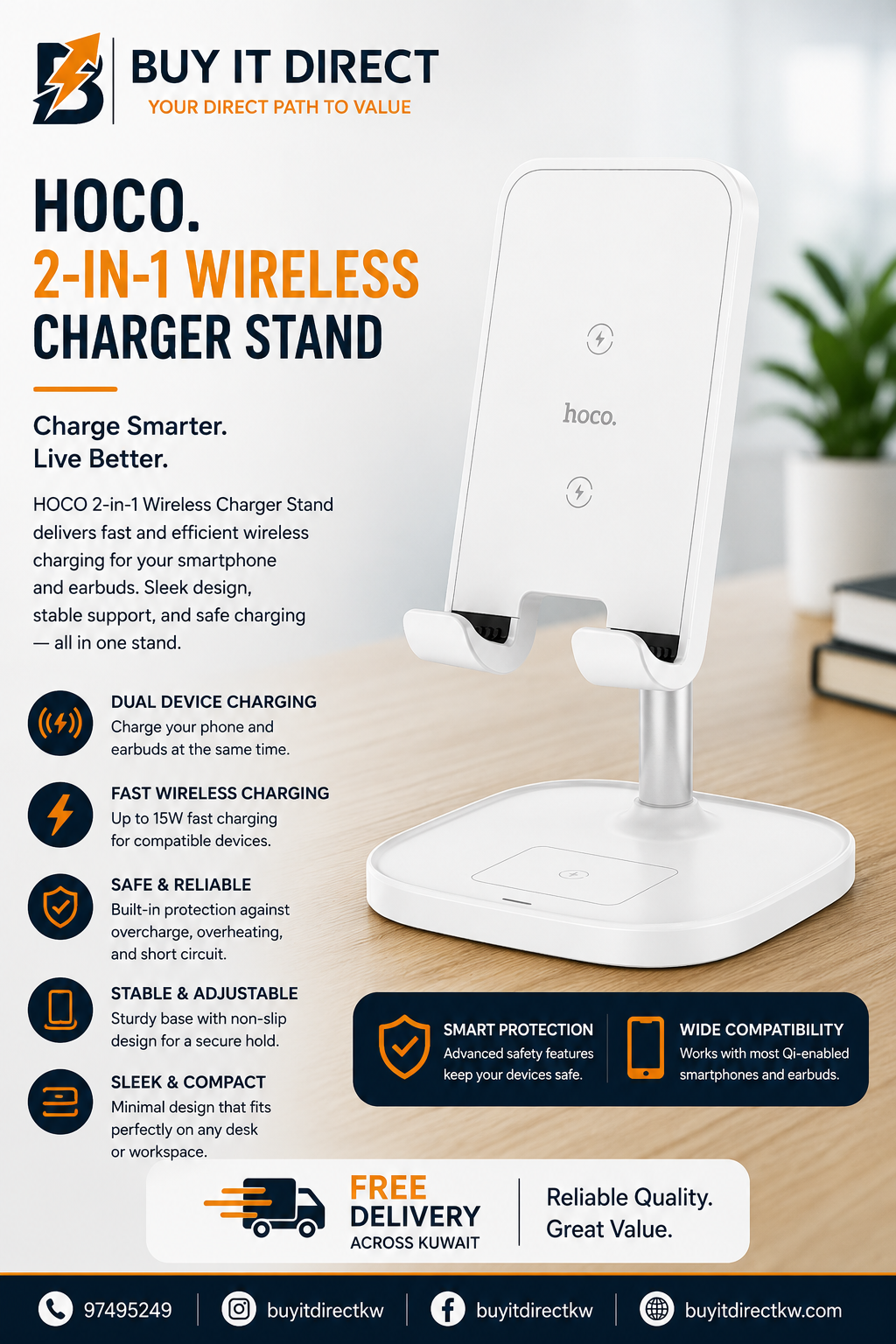 HOCO CW37 Thorough 2 in 1 Stand with Wireless Fast Charging