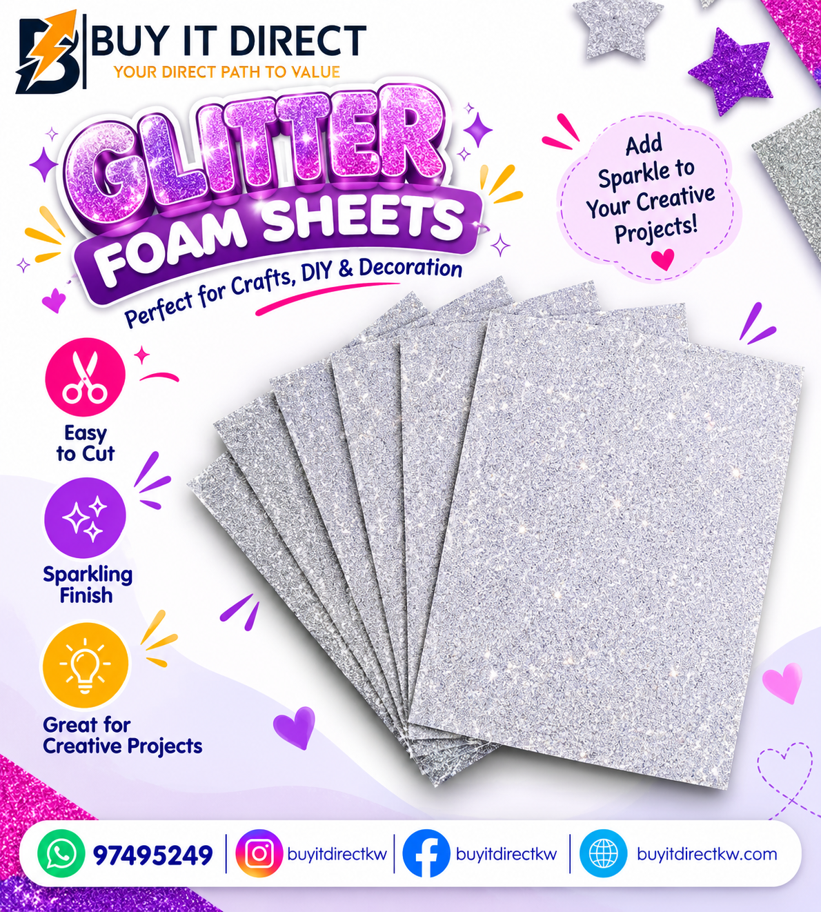 Glitter foam Sheet White 50x70