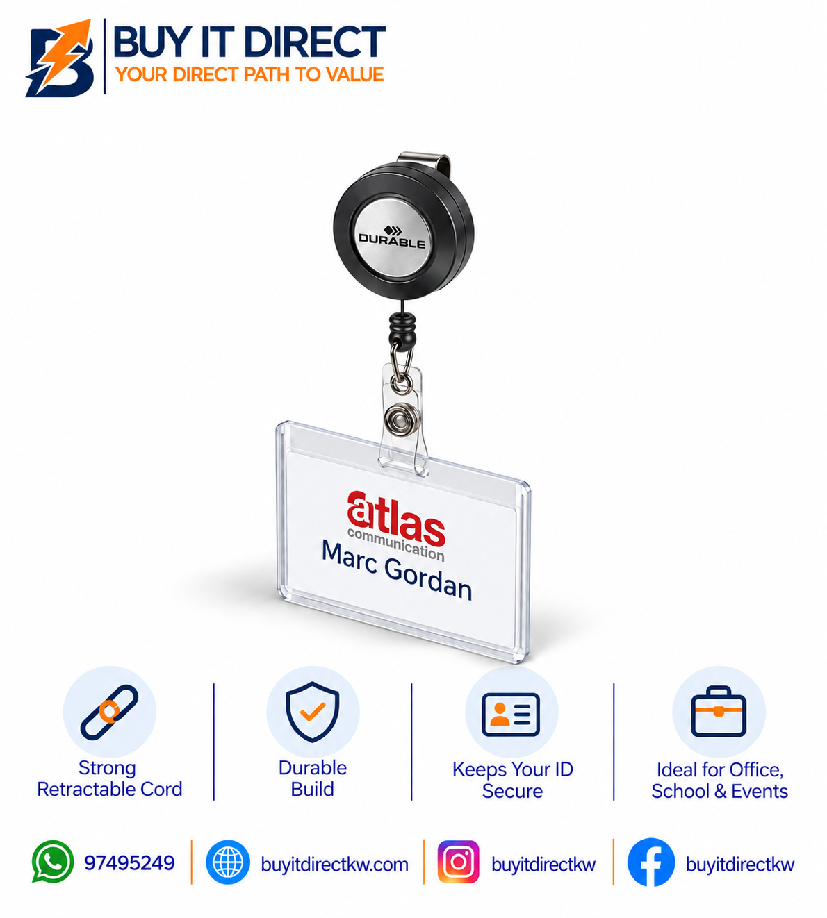 بطاقة اسم DURABLE مع بكرة بطاقة تعريف 8138