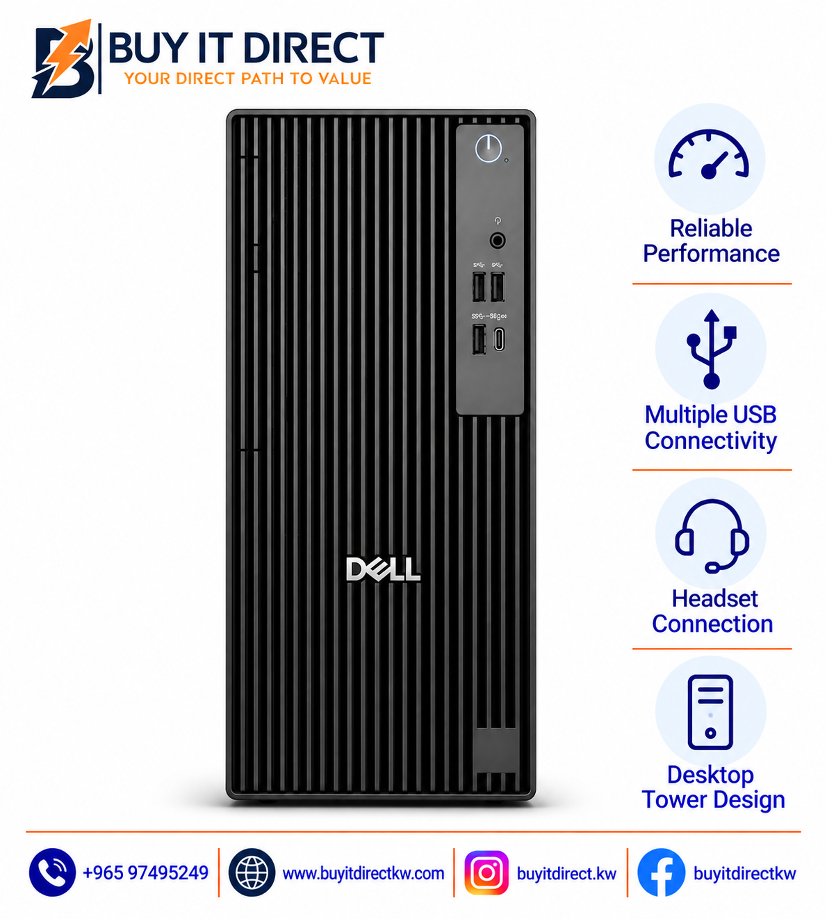 كمبيوتر Dell Pro Tower QCT1250 بمعالج Ultra 7 265 وذاكرة 16GB وSSD سعة 1TB