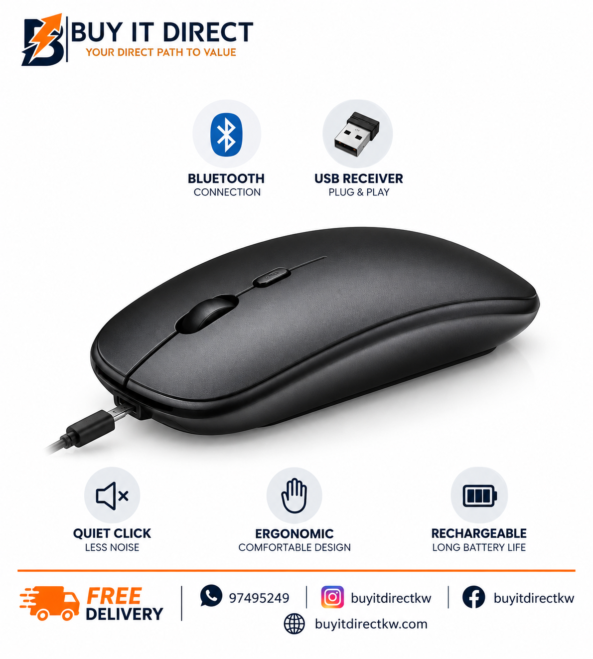 Bluetooth and 2.4G Wireless Rechargeable Mouse