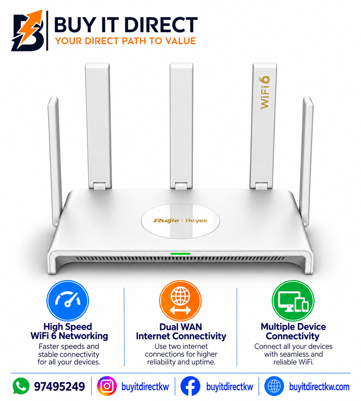 Ruijie Reyee RG EW3000GX AX3000 WiFi 6 Dual Band Dual WAN Gigabit Mesh Router