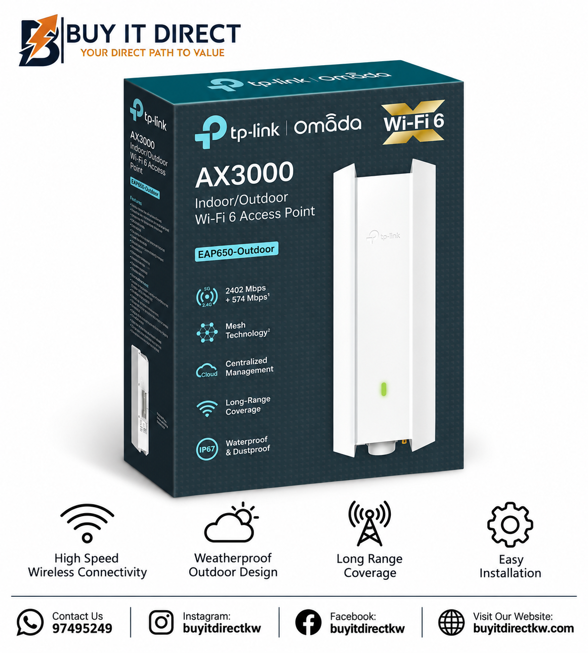 TP-Link EAP650-Outdoor AX3000 نقطة وصول Wi-Fi 6 خارجية