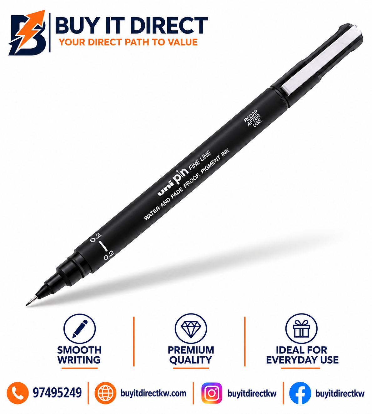 UNI PIN Fine Line 0.2 mm Black Drawing Pen