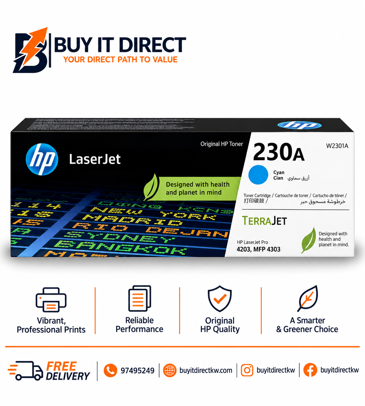 HP 230A Cyan Original LaserJet Toner Cartridge 1800 Pages W2301A