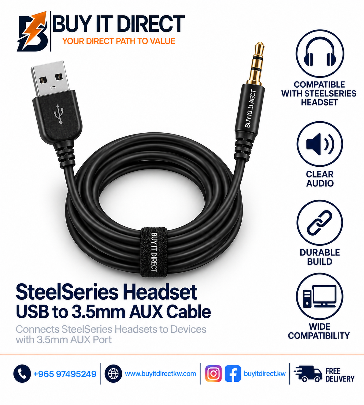 SteelSeries Headset USB to 3.5mm AUX Cable