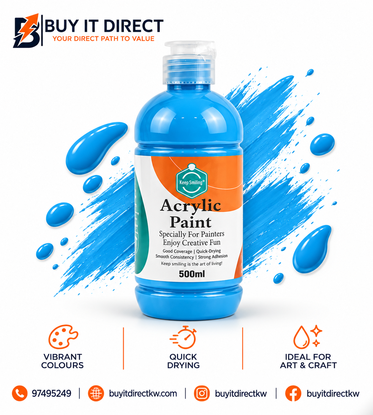 Keep Smiling Acrylic Paint 500 ml Light Blue