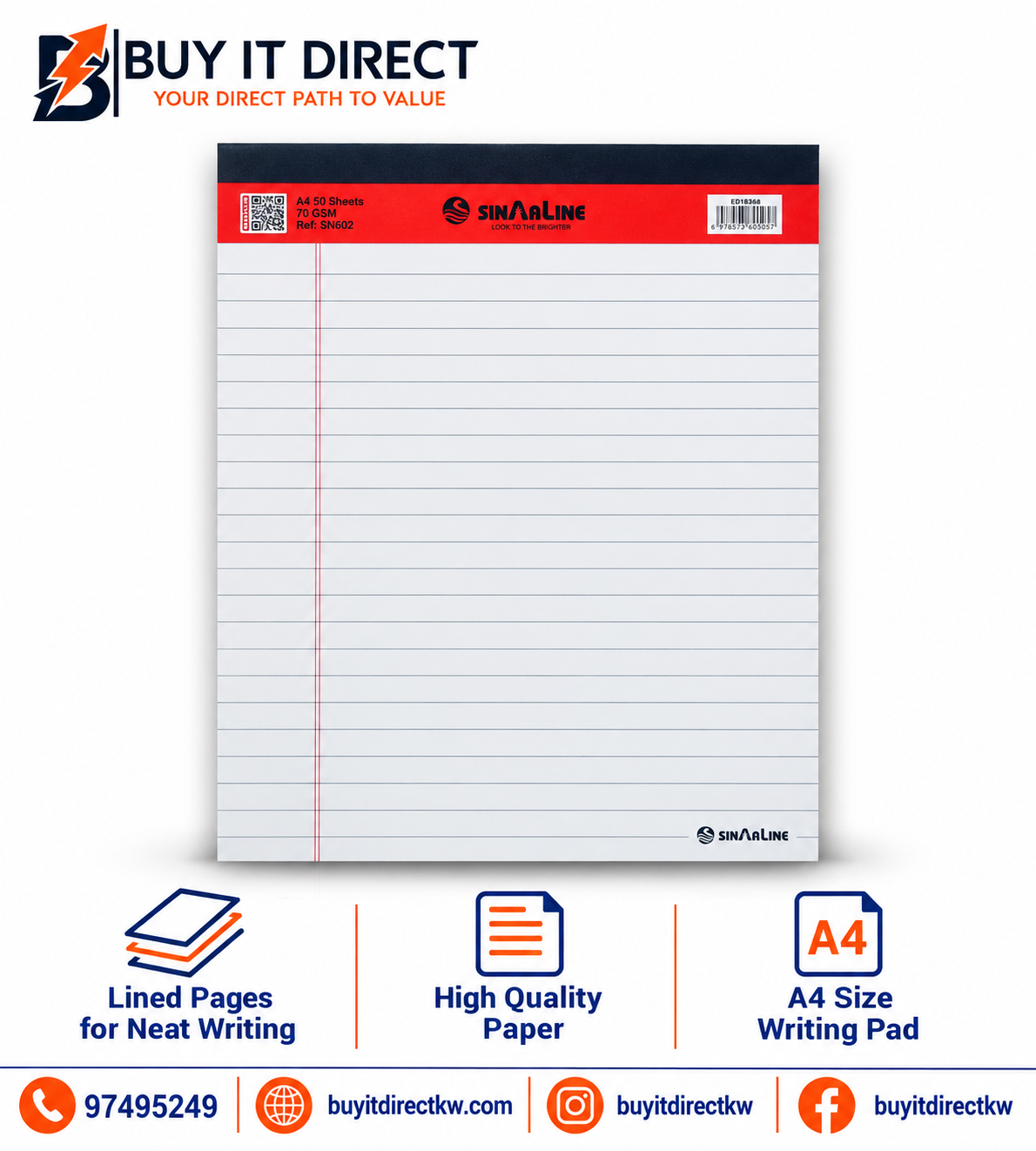 Sinar Line Note Pad 40 Sheets White Ruled