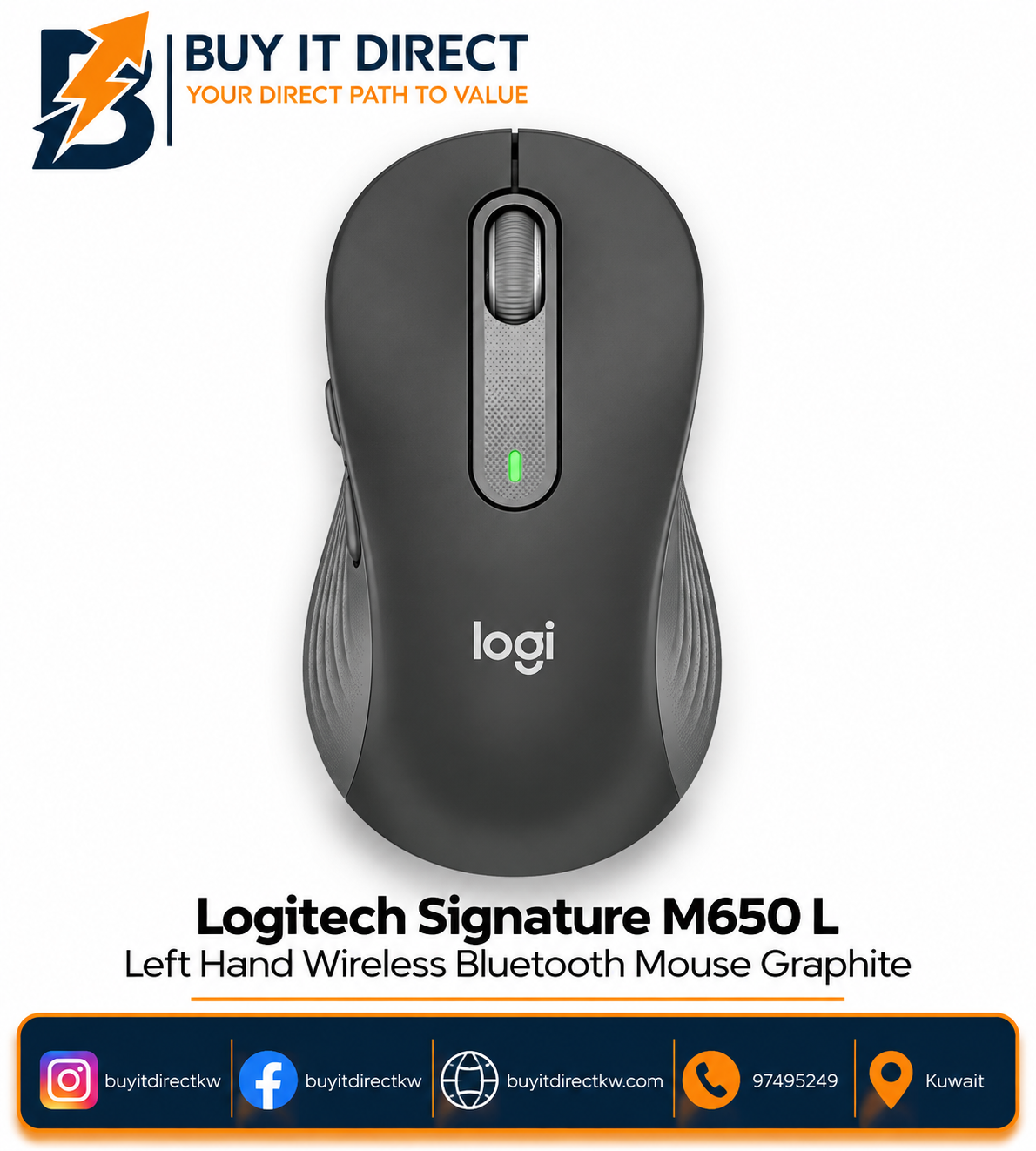 ماوس لوجيتك Signature M650 L لاسلكي بتقنية Bluetooth لليد اليسرى جرافيت