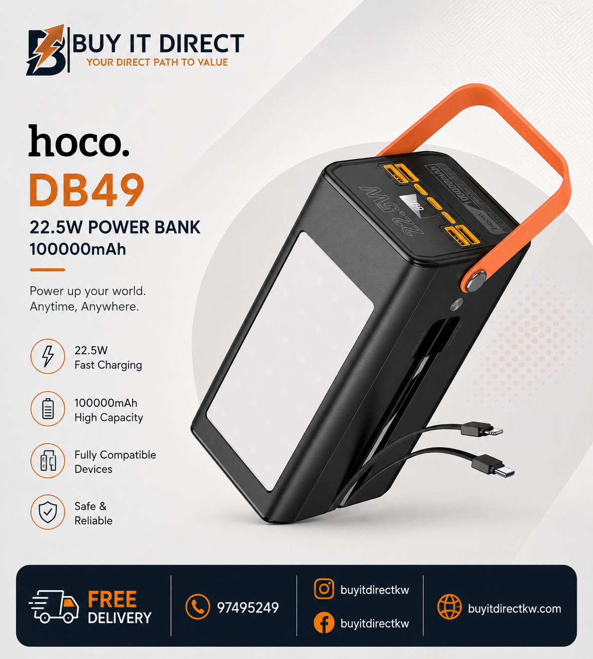 باور بانك Hoco DB49 Action بسعة 100000 مللي أمبير