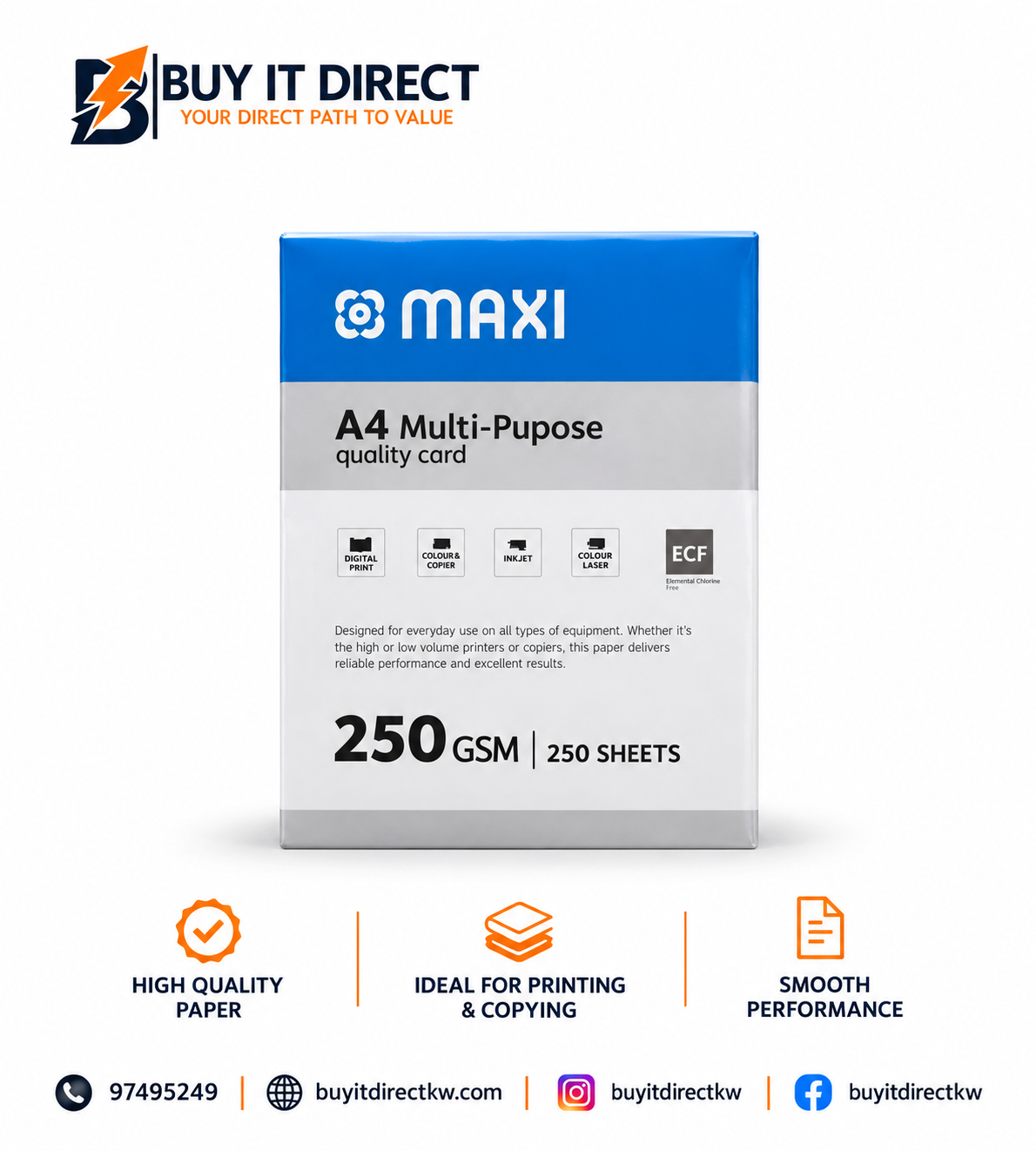 A4 Multi Purpose Paper 250 GSM