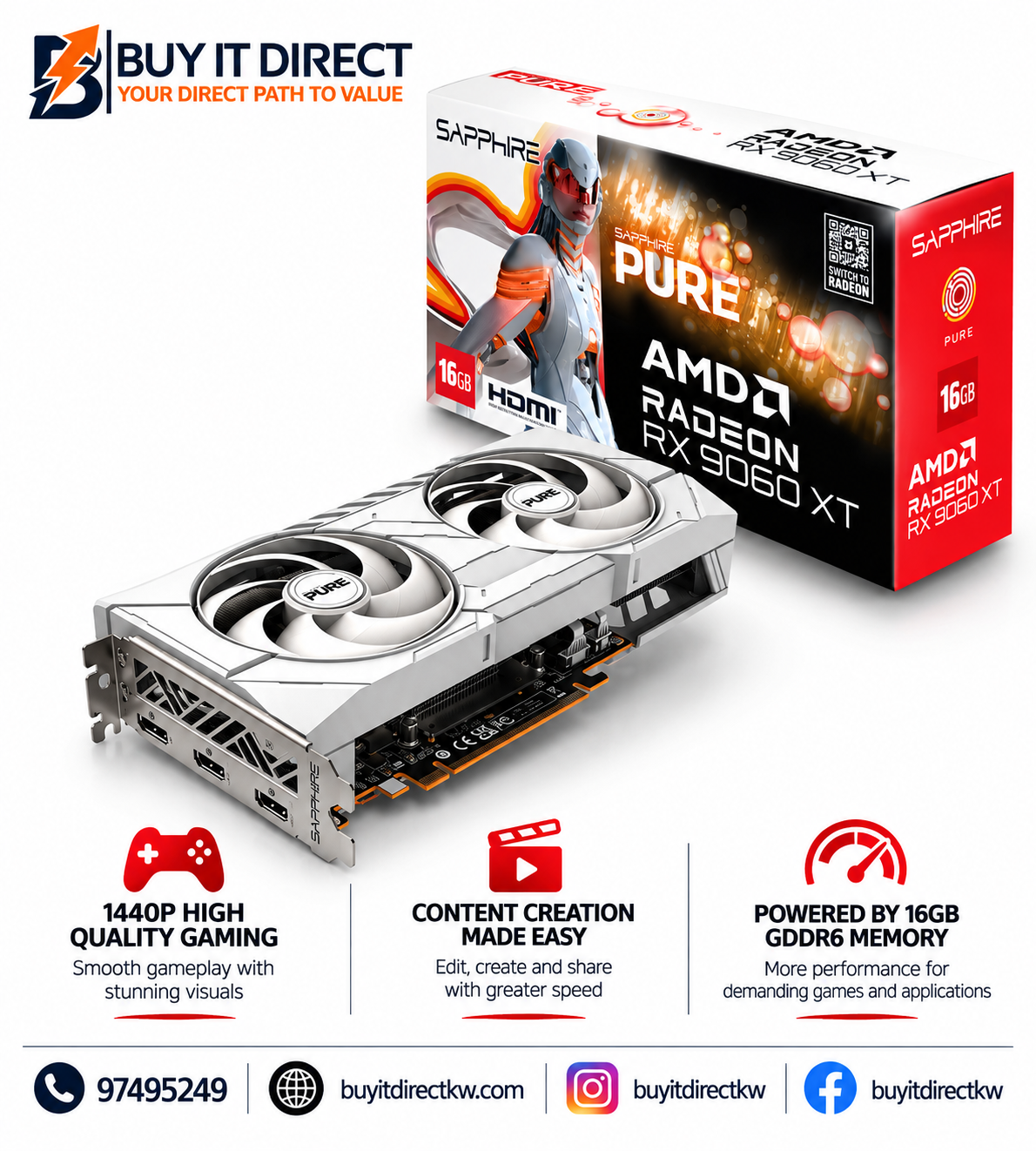 SAPPHIRE PURE AMD Radeon RX 9060 XT 16GB GDDR6 OC Graphics Card