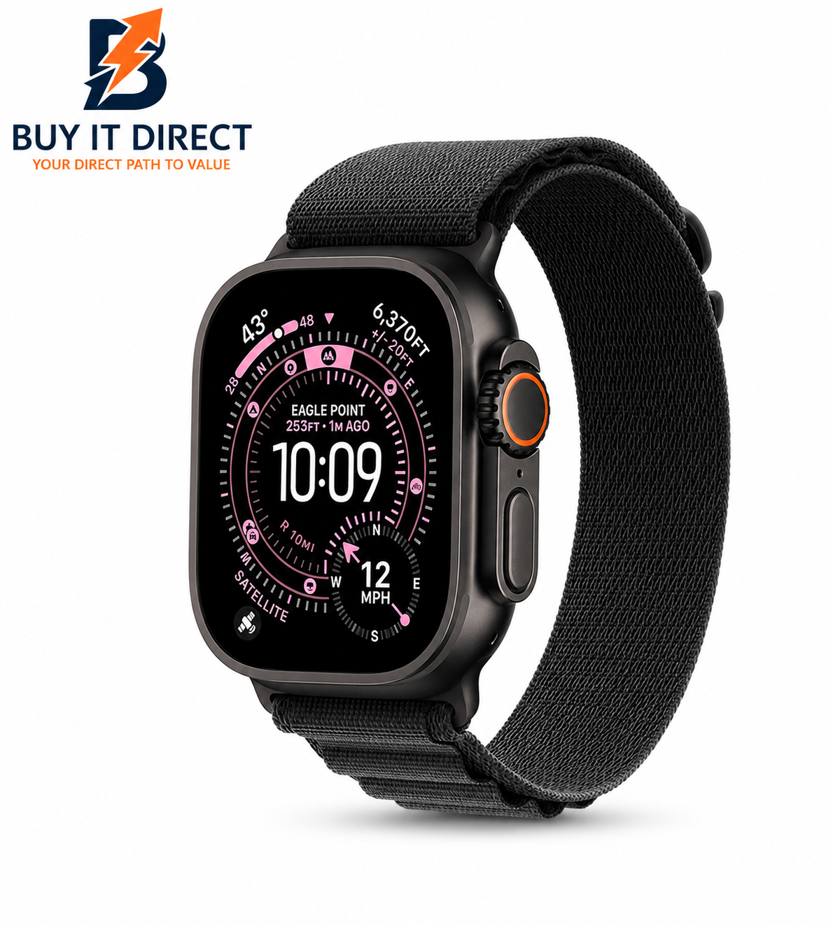 Apple Watch Ultra 3 49mm Black Titanium Case with Black Alpine Loop Large