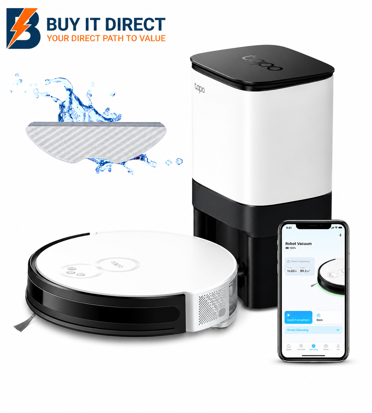 مكنسة وممسحة روبوتية TP-Link Tapo RV10 Plus + قاعدة ذكية للتفريغ التلقائي