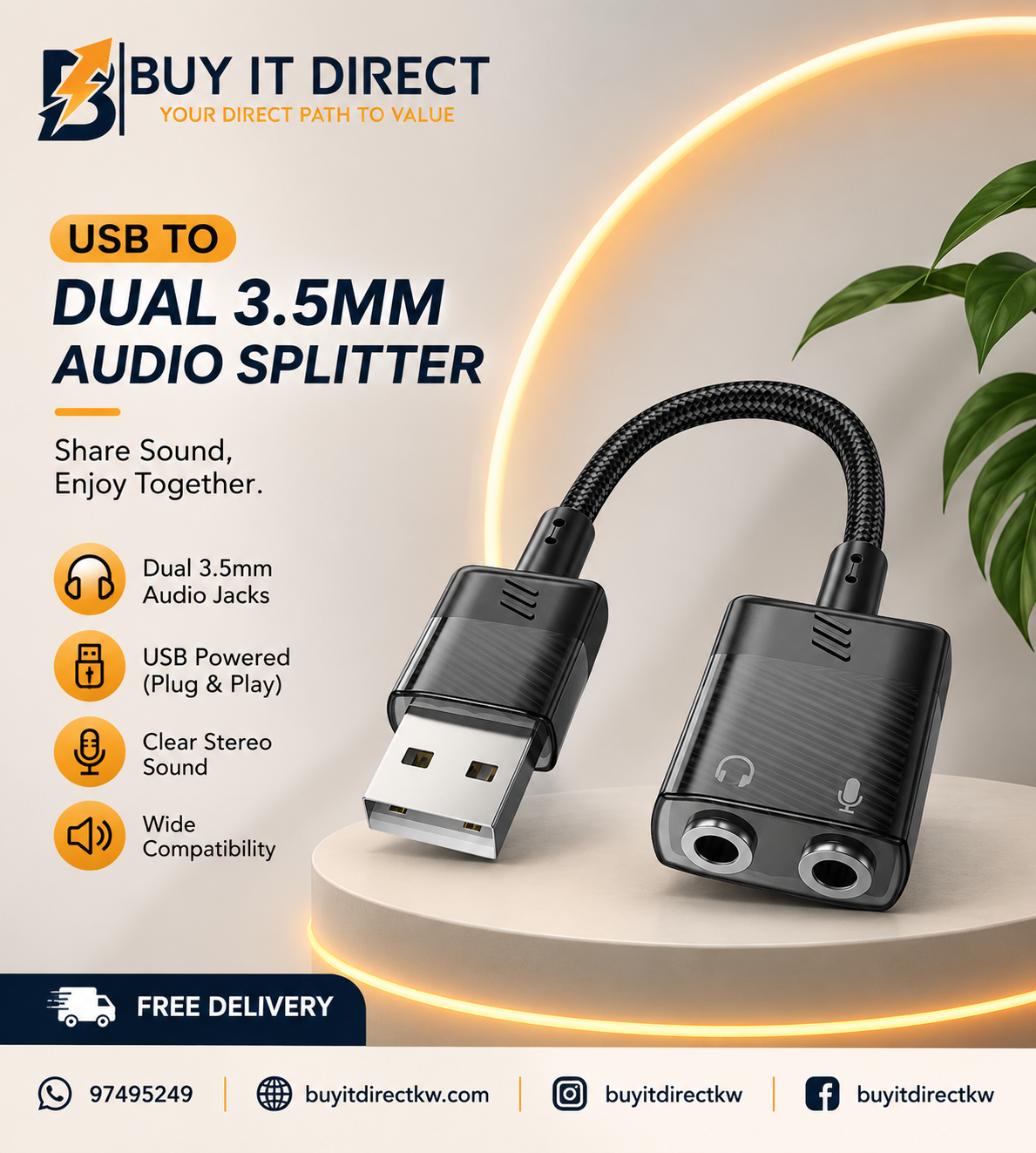 محول الصوت LS37 Spirit من USB A إلى منفذين 3.5 ملم